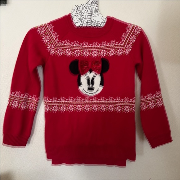 Disney Store Minnie Mouse Christmas Holiday Red Sweater Size 5/6 - Picture 6 of 15